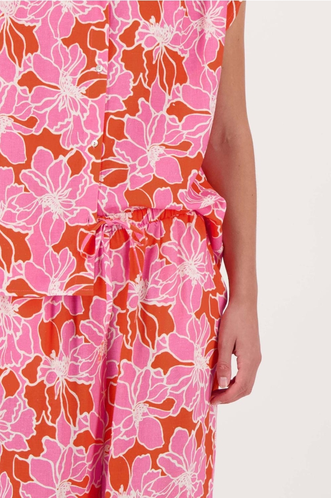 BROEK MET BLOEMEN PRINT 0303-068 7191 FEL ROZE/ORANJE